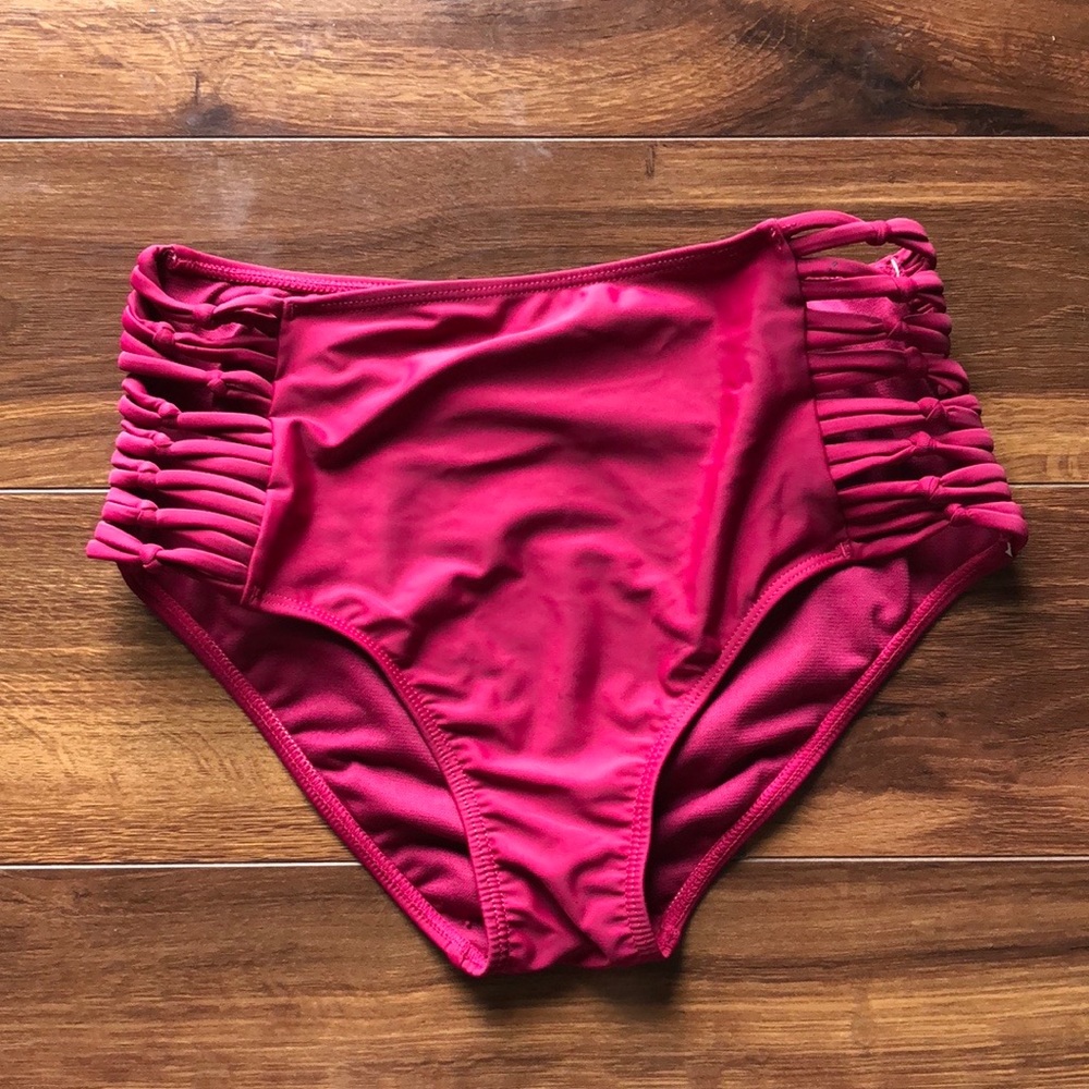 High waisted red tie bikini bottoms